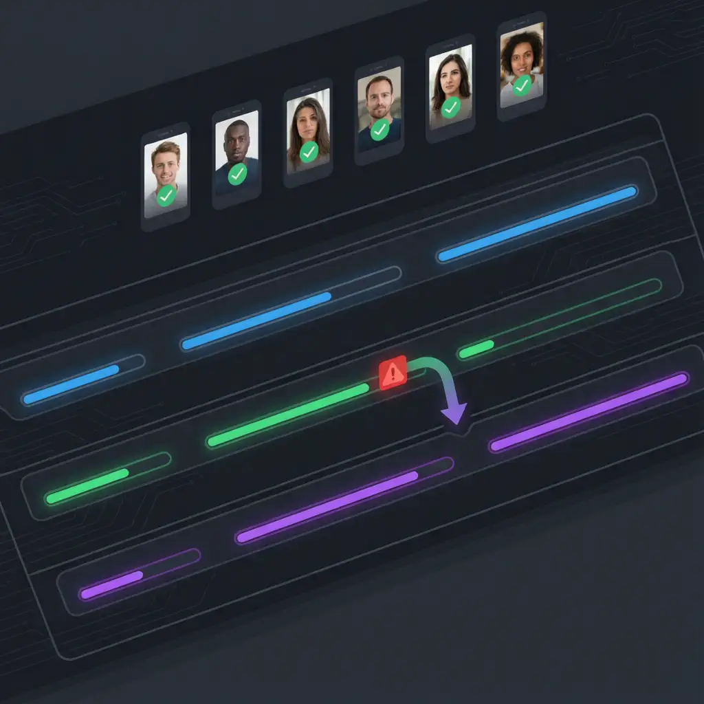 VoooAI workflow automation canvas displaying locked character sheets and engine failover across Seedance 2.0, Kling O3, and Wan2.6 for consistent YouTube Shorts output