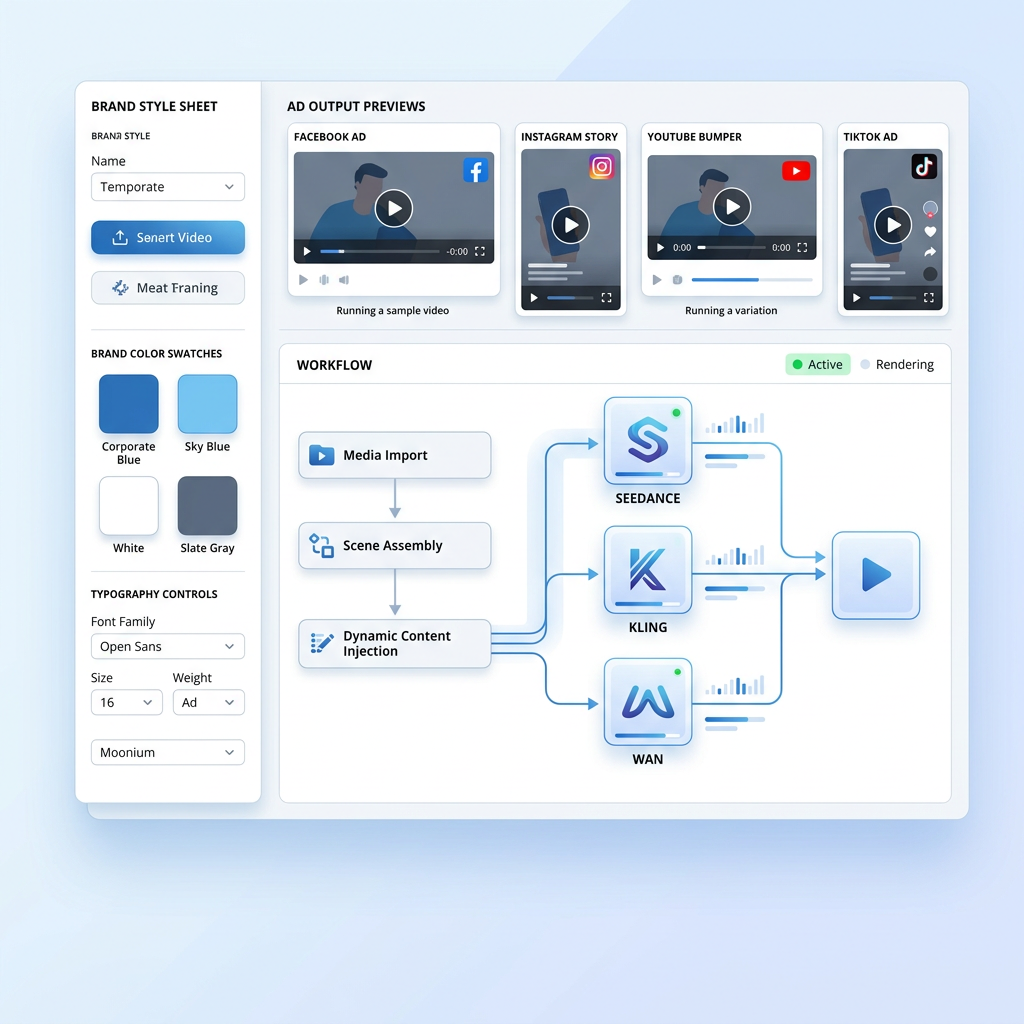 Automated ad video workflow template with multi-platform brand governance in VoooAI