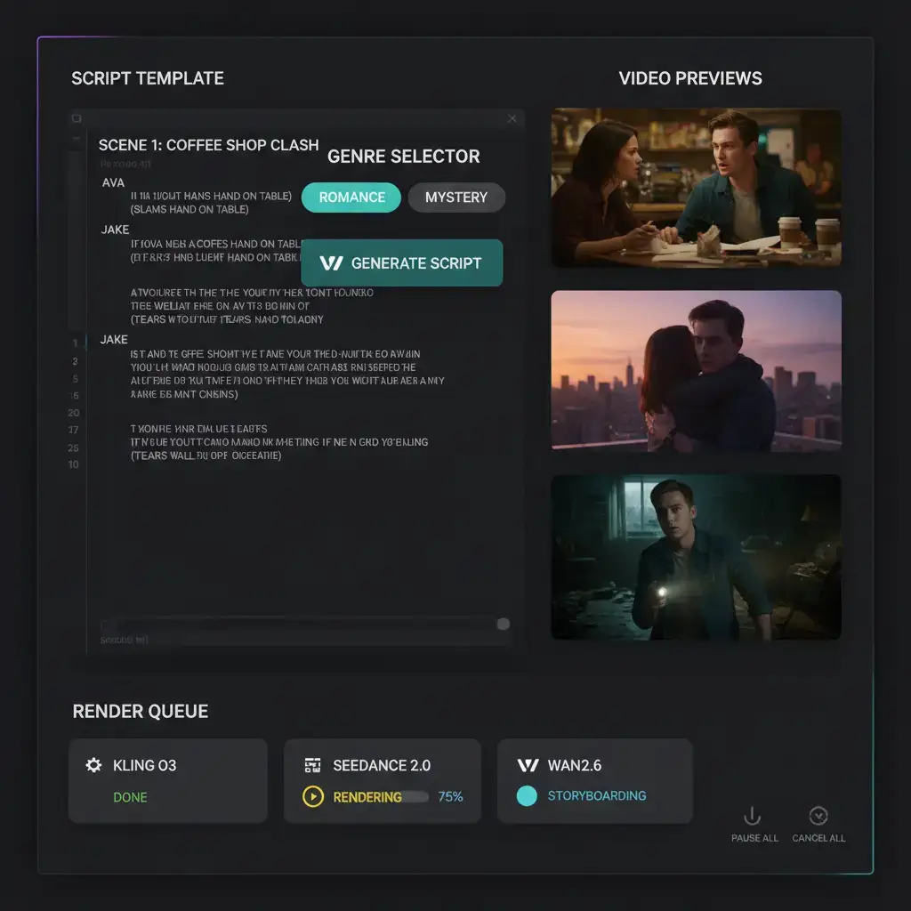 Short drama script template with multi-engine comparison in VoooAI