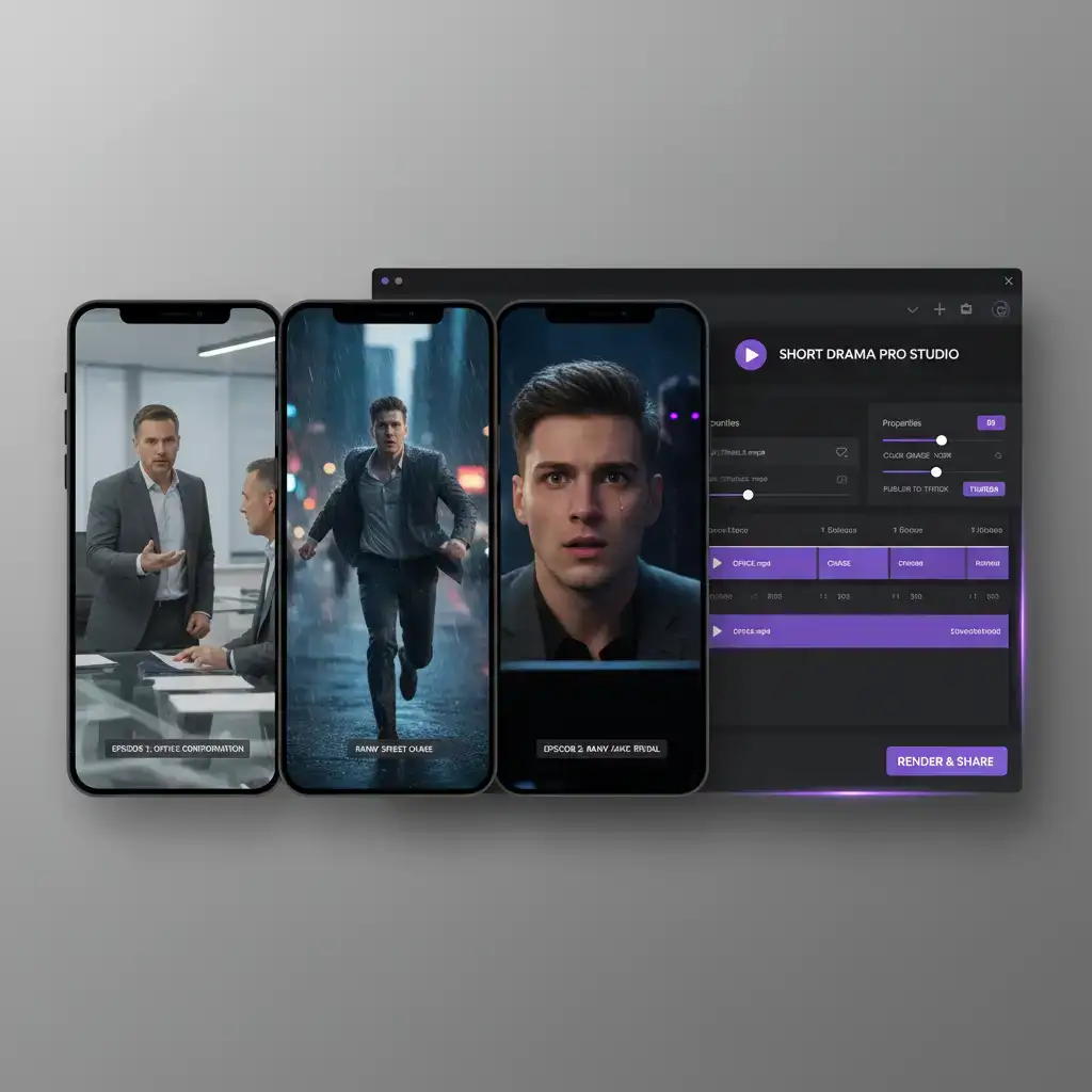 TikTok short drama template preview in VoooAI editor