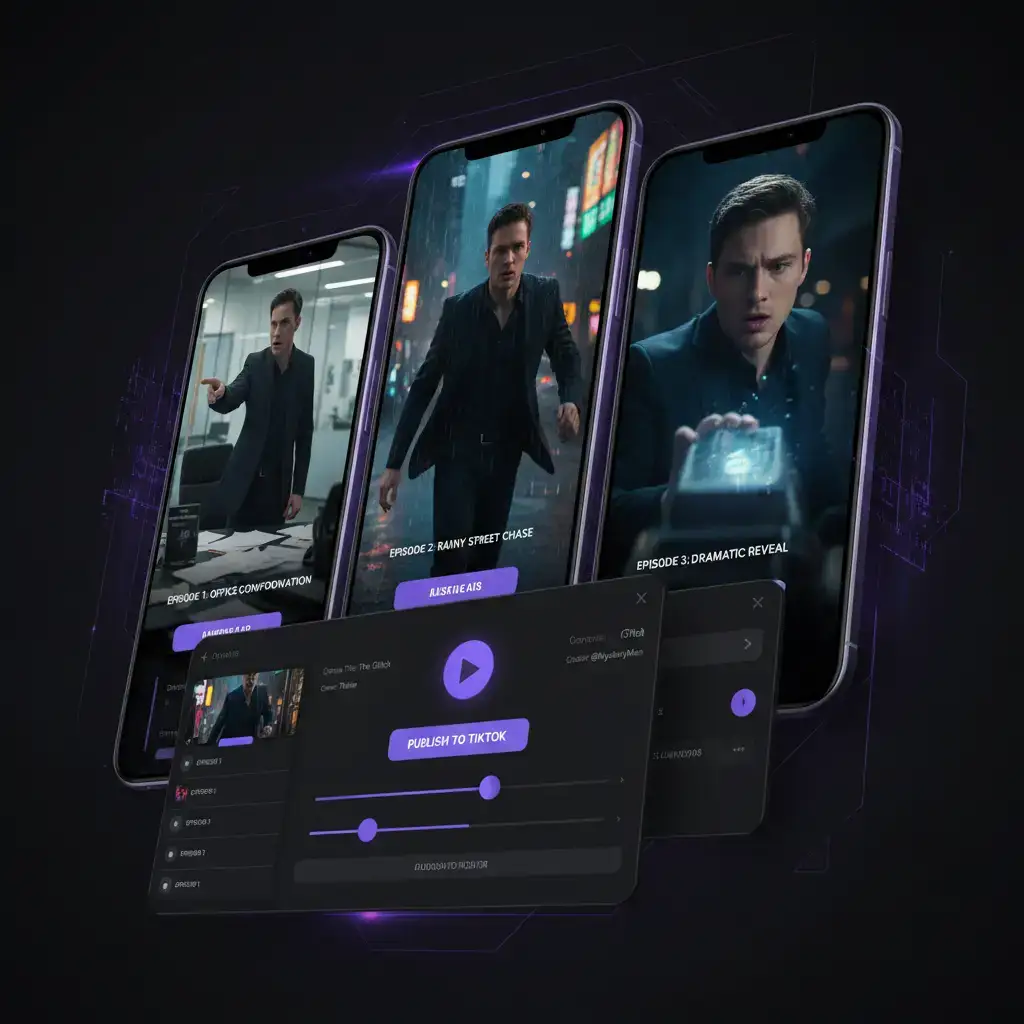 TikTok short drama template preview in VoooAI editor