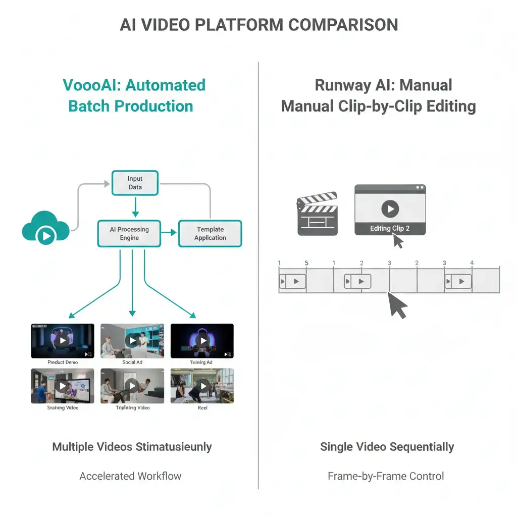 VoooAI vs Runway comparison: automated vs manual production