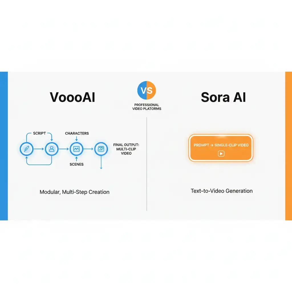 VoooAI vs Sora comparison: workflow pipeline vs single clip